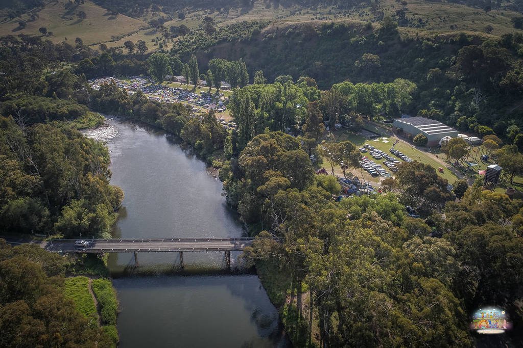 aerial view of Licola and the river for The Town festival