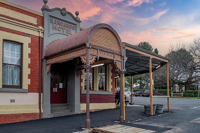 Kangaroo Hotel, one of several historic pubs in the tiny central Victorian goldfields town of Maldon.
