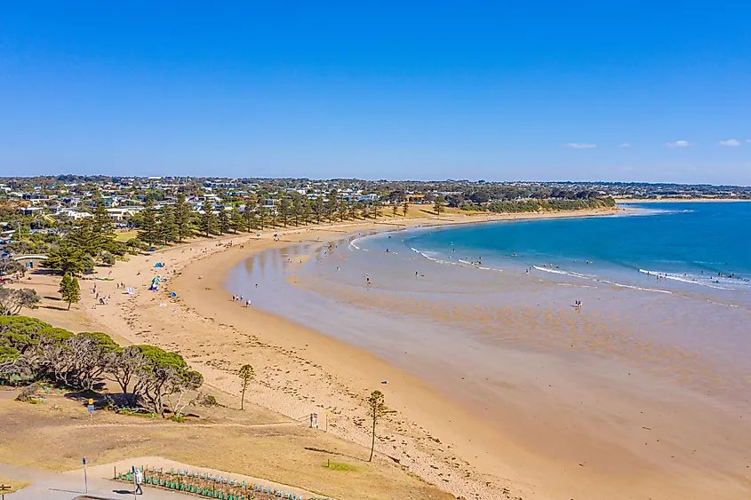 View of a beach at Torquay, Australia.