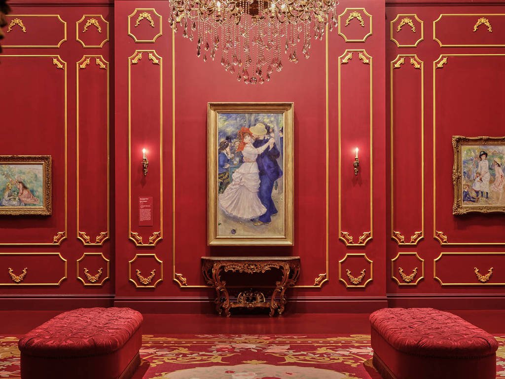 view of a painting in a red room at NGV for the French Impressionism exhibition