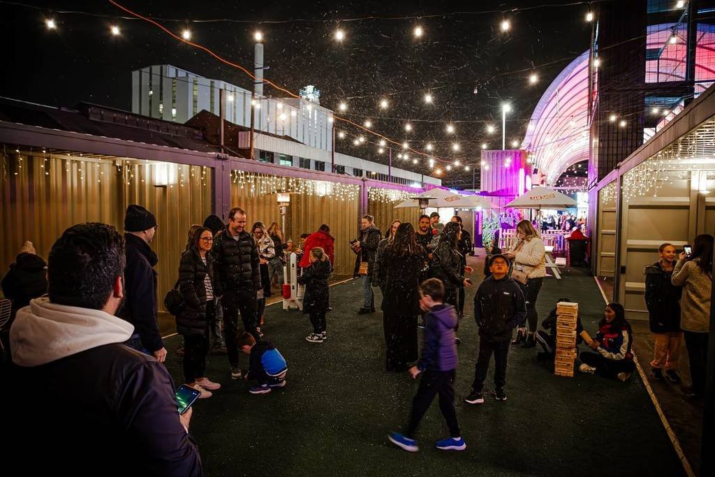 families enjoying the atmosphere of Grazeland during the Winter Wonderland period